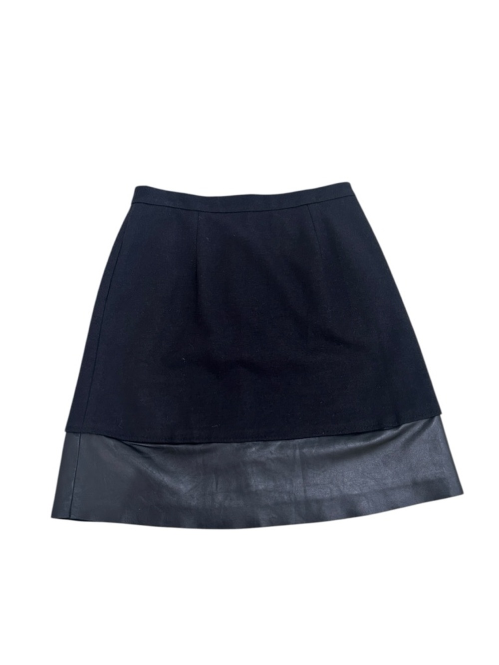 Sinclaire 10 Black above the knee a line wool Skirt lamb Leather hem Trim size 4